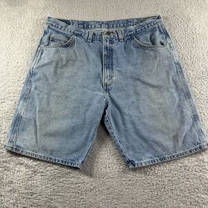 Vintage‎ 90s Wrangler Jorts Mens 38 (35) Blue Distress Made in USA Denim Shorts